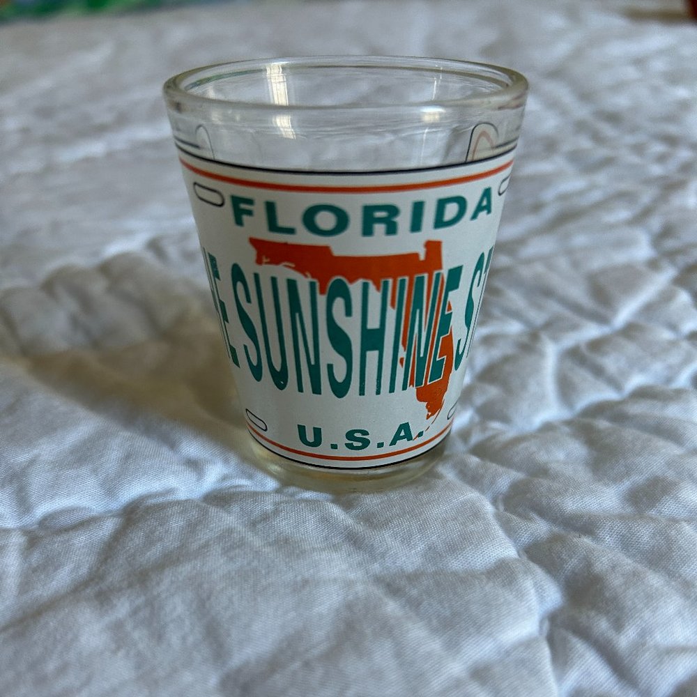 Florida FL Sunshine State Shot Glass License Plate Mixed Drinks Bar Bartender